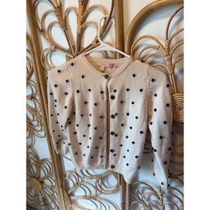 Pink Chicken New York Girls Cardigan Sweater 8Y Pink Cream Navy Polka Dot Pompom
